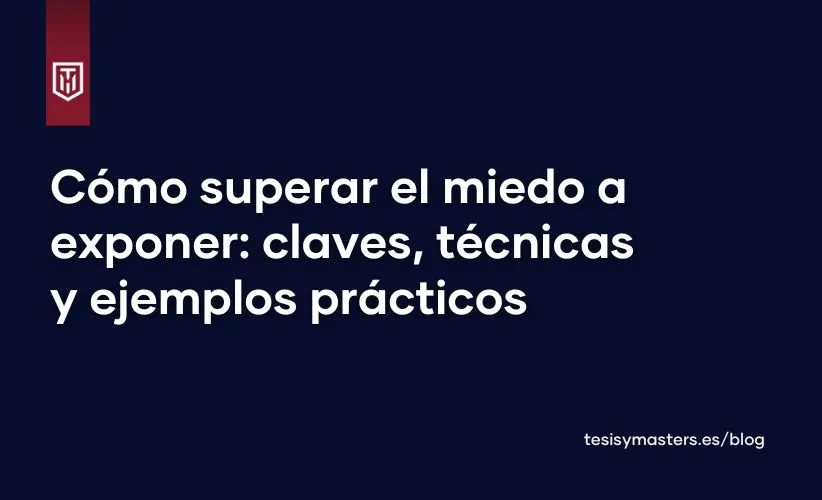Portada del blog TUTFG con el texto “Cómo superar el miedo a exponer: técnicas y consejos prácticos” sobre fondo azul claro y logotipo en la esquina superior izquierda.