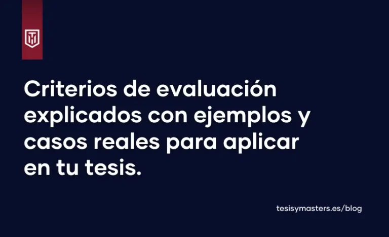 Portada sobre criterios de evaluación para tesis, con el texto “Criterios de evaluación explicados con ejemplos y casos reales para aplicar en tu tesis”, ideal para estudiantes que buscan mejorar su trabajo final y prepararse para la defensa.